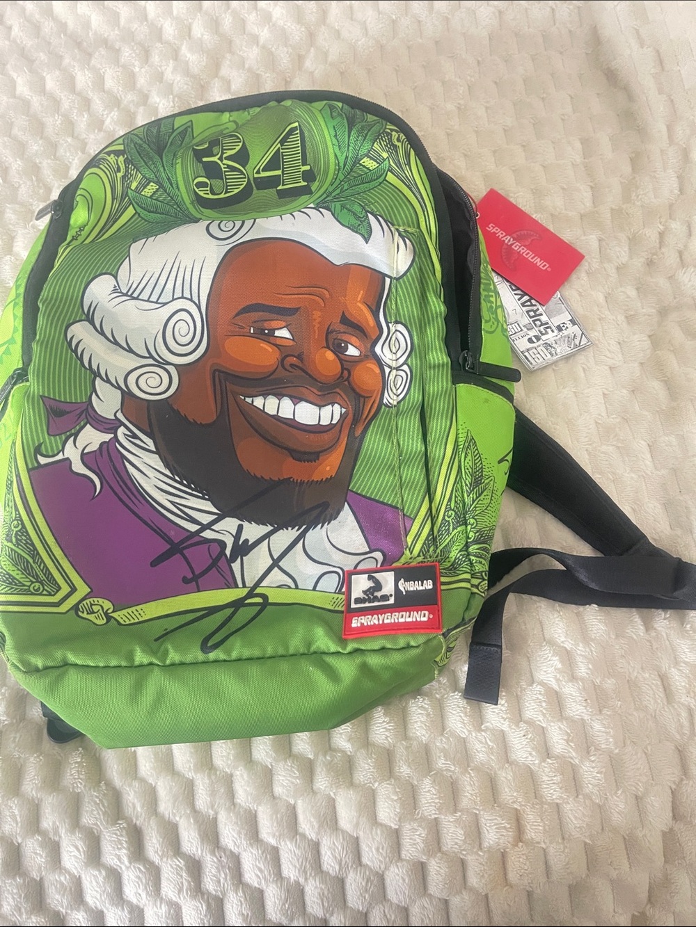 NWT Sprayground xNBALab Limited Edition Green Portrait Graphic Backpack/Accents